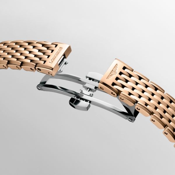 Montre La Grande Classique De Longines Cadran Nacre blanche Bracelet Revêtement PVD rouge