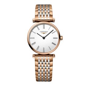 Montre La Grande Classique De Longines Cadran Blanc Bracelet Acier PVD rouge