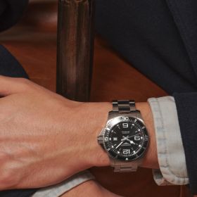 Montre Hydroconquest Cadran Noir soleillé Bracelet Acier