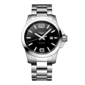 Montre Longines Conquest Cadran Noir soleillé Bracelet Acier
