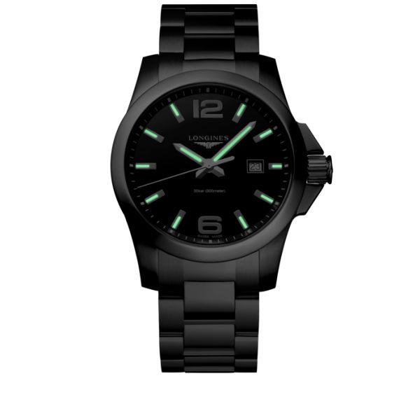 Montre Longines Conquest Cadran Noir soleillé Bracelet Acier