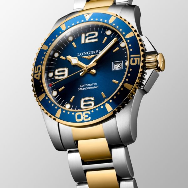 Montre Longines Hydroconquest Cadran Bleu soleillé Bracelet Acier et PVD jaune