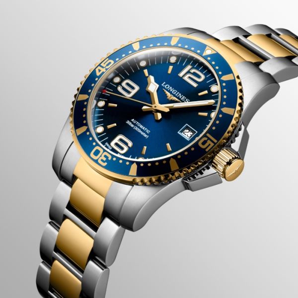 Montre Longines Hydroconquest Cadran Bleu soleillé Bracelet Acier et PVD jaune