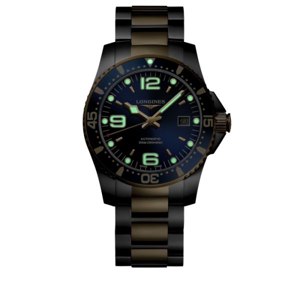 Montre Longines Hydroconquest Cadran Bleu soleillé Bracelet Acier et PVD jaune