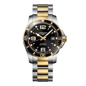 Montre Longines Hydroconquest Cadran Noir soleillé Bracelet Acier et PVD jaune