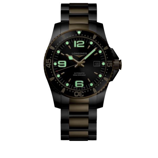 Montre Longines Hydroconquest Cadran Noir soleillé Bracelet Acier et PVD jaune
