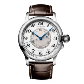 Montre Longines Weems Second-Setting Watch Cadran Blanc laqué poli Bracelet Alligator