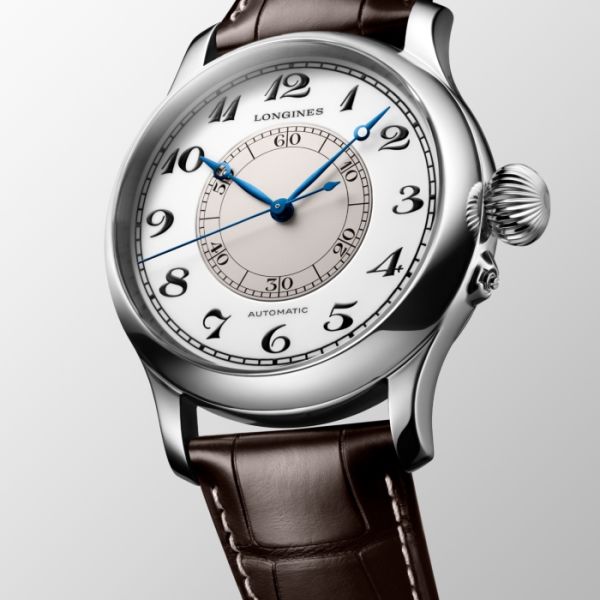 Montre Longines Weems Second-Setting Watch Cadran Blanc laqué poli Bracelet Alligator