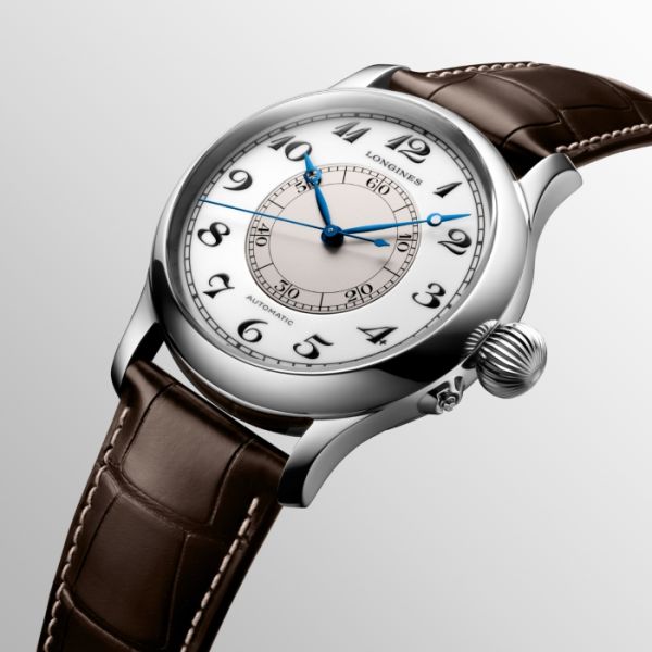 Montre Longines Weems Second-Setting Watch Cadran Blanc laqué poli Bracelet Alligator