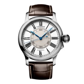 Montre Longines Weems Second-Setting Watch Cadran Blanc laqué poli Bracelet Alligator