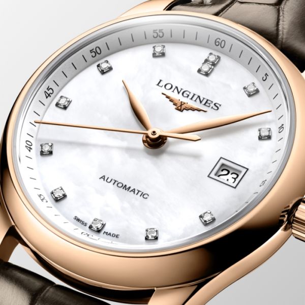 Montre Longines Master Collection Cadran Nacre blanche Bracelet Alligator