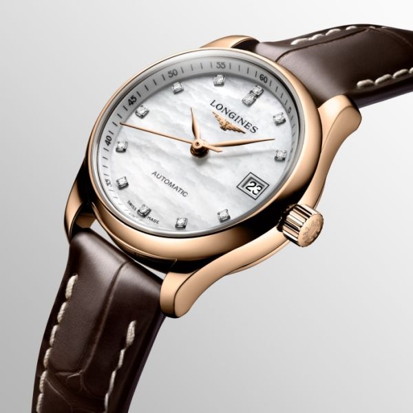 Montre Longines Master Collection Cadran Nacre blanche Bracelet Alligator