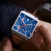 Montre Depancel Série-R01 Blue Calendrier Automatique Bracelet Racing Marron