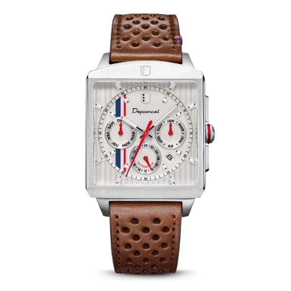 Montre Depancel Série-R01 Ivory Calendrier Automatique Bracelet Racing Marron