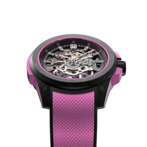 Montre Norqain Wild One Skeleton 39mm Hyper Pink Bracelet Caoutchouc