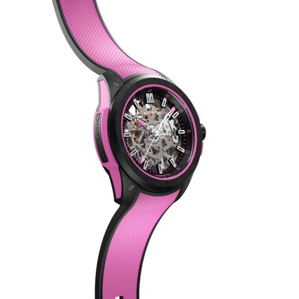 Montre Norqain Wild One Skeleton 39mm Hyper Pink Bracelet Caoutchouc