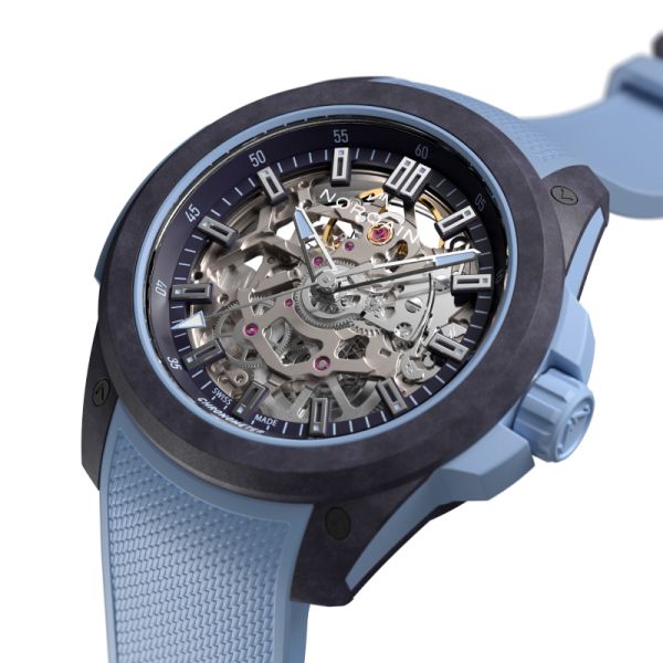 Montre Norqain Wild One Skeleton 39mm Purple Ice Blue Bracelet Caoutchouc