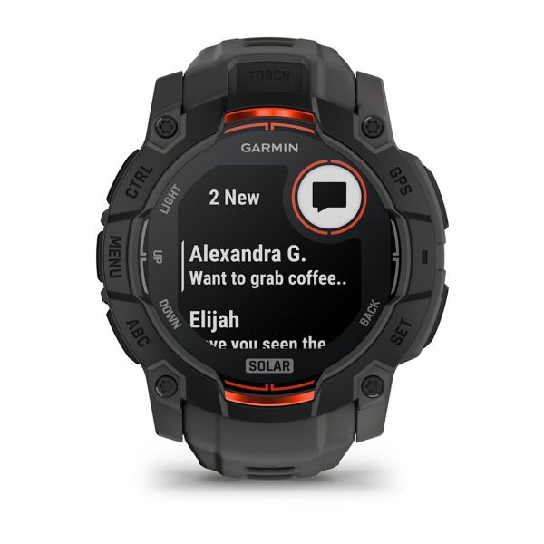 Montre Garmin Instinct 3 - 50mm SOLAR Noir Bracelet Silicone Gris Charbon