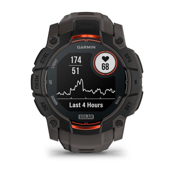 Montre Garmin Instinct 3 - 50mm SOLAR Noir Bracelet Silicone Gris Charbon