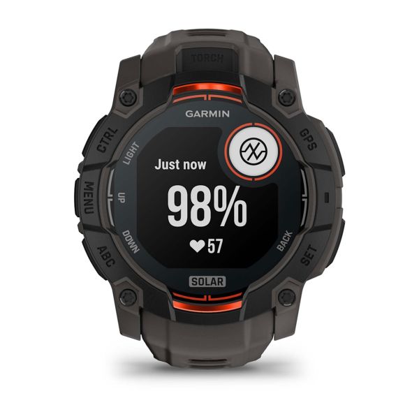 Montre Garmin Instinct 3 - 50mm SOLAR Noir Bracelet Silicone Gris Charbon