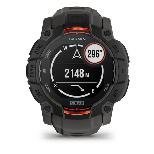 Montre Garmin Instinct 3 - 50mm SOLAR Noir Bracelet Silicone Gris Charbon