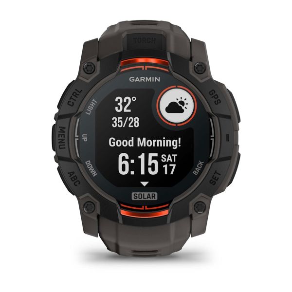 Montre Garmin Instinct 3 - 50mm SOLAR Noir Bracelet Silicone Gris Charbon