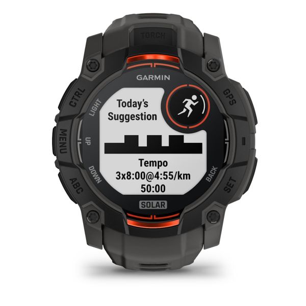 Montre Garmin Instinct 3 - 50mm SOLAR Noir Bracelet Silicone Gris Charbon