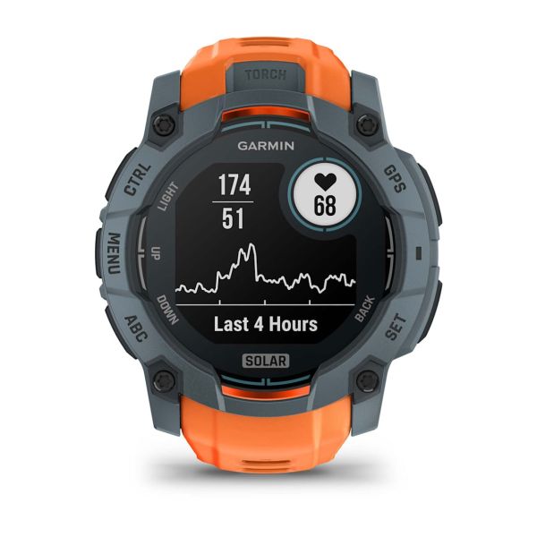 Montre Garmin Instinct 3 - 50mm SOLAR Bleu Crépuscule Bracelet Silicone Orange