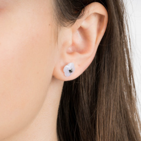 Boucles d'oreilles Morganne Bello Puces d'Oreilles Victoria Or Blanc Agate Bleue Dentelle