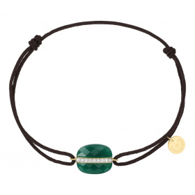 Bracelet Morganne Bello Aurore Or Jaune Agate Verte Diamants Cordon Chocolat