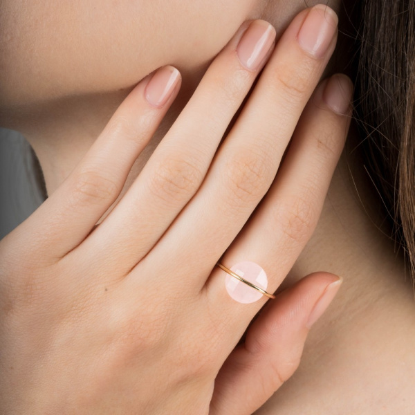 Bague Morganne Bello Or Jaune Quartz Rose poudré Ronde