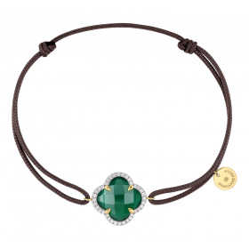 Bracelet Morganne Bello Victoria Diamant Or Jaune Agate Verte Diamants Cordon Chocolat