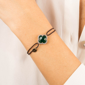 Bracelet Morganne Bello Victoria Diamant Or Jaune Agate Verte Diamants Cordon Chocolat