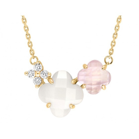 Collier Morganne Bello Bouqu Or Jaune Nacre Blanche Quartz Rose Diamants