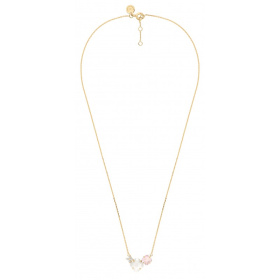 Collier Morganne Bello Bouqu Or Jaune Nacre Blanche Quartz Rose Diamants