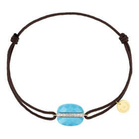 Bracelet Morganne Bello Aurore Or Jaune Turquoise Diamants Cordon Taupe