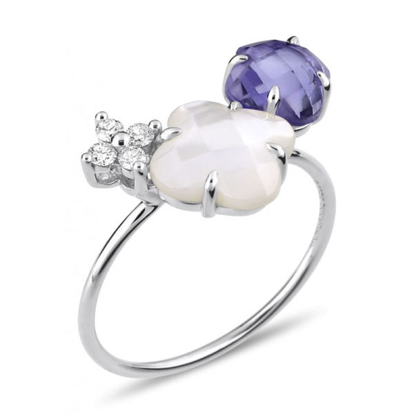 Bague Morganne Bello Bouqu Or Blanc Nacre Blanche Iolite Diamants