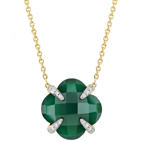 Collier Morganne Bello Victoria Lys Or Jaune Grande Agate Verte Diamants
