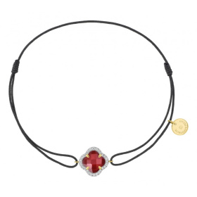 Bracelet Morganne Bello Victoria Diamant Or Jaune Pit Quartz Rouge Diamants Cordon Gris