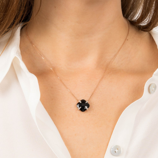 Collier Morganne Bello Victoria Lys Or Rose Onyx Diamants
