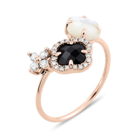 Bague Morganne Bello Bouquet Or Rose Onyx & Diamants Nacre Blanche Diamants