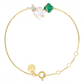 Bracelet Morganne Bello Bouquet Or Jaune Nacre Blanche Agate Verte Diamants