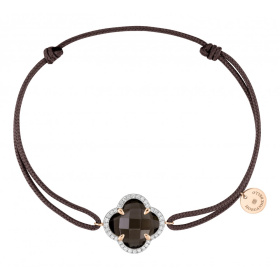 Bracelet Morganne Bello Victoria Diamant Or Rose Quartz Fumé Diamants Cordon Taupe