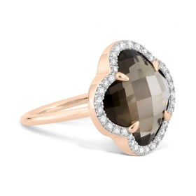 Bague Morganne Bello Victoria Diamant Or Rose Grand Quartz Fumé Diamants