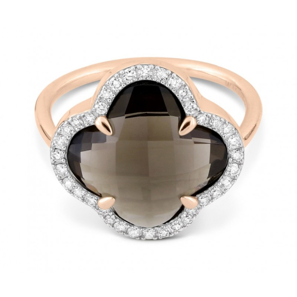 Bague Morganne Bello Victoria Diamant Or Rose Grand Quartz Fumé Diamants