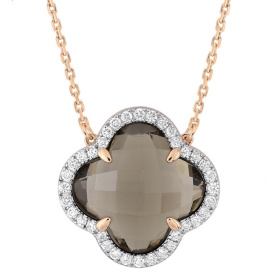 Collier Morganne Bello Victoria Diamant Or Rose Grand Quartz Fumé Diamants
