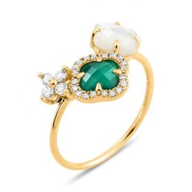 Bague Morganne Bello Bouquet Or Jaune Agate Verte & Diamants Nacre Blanche Diamants