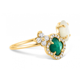 Bague Morganne Bello Bouquet Or Jaune Agate Verte & Diamants Nacre Blanche Diamants