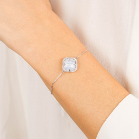 Bracelet Morganne Bello Victoria Diamant Or Blanc Agate Bleue Dentelle Diamants