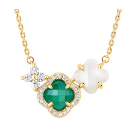 Collier Morganne Bello Bouquet Or Jaune Agate Verte & Diamants Nacre Blanche Diamants